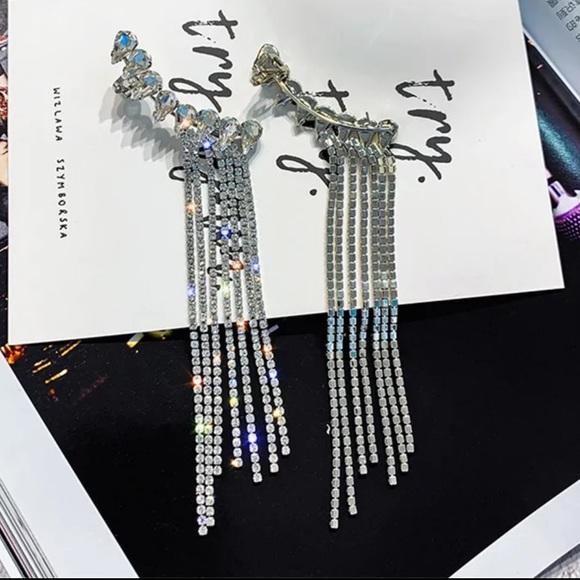 NEW STERLING SILVER DIAMOND TASSEL EARRINGS - Picture 5 of 6